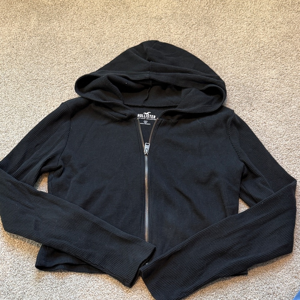 Hollister Black Hooded Zip-Up Top